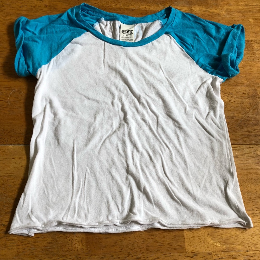 Pink baby blue & white short sleeve tee nice Sz XS
